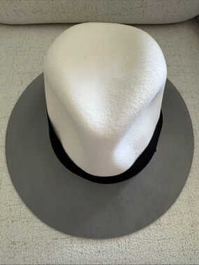 Rag & Bone Color-block Wool Floppy Brim Fedora Hat Cream Grey M